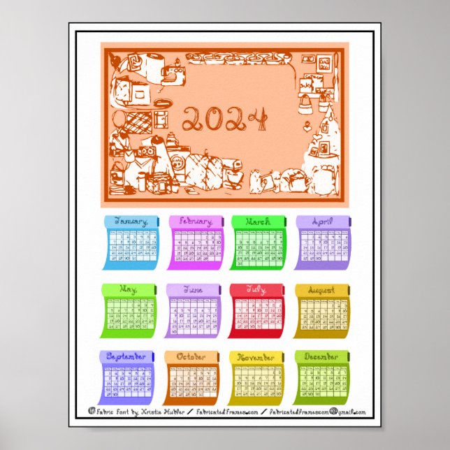 2024 Calendar Bolts Fabric Font Sewing Printable  Poster (Front)