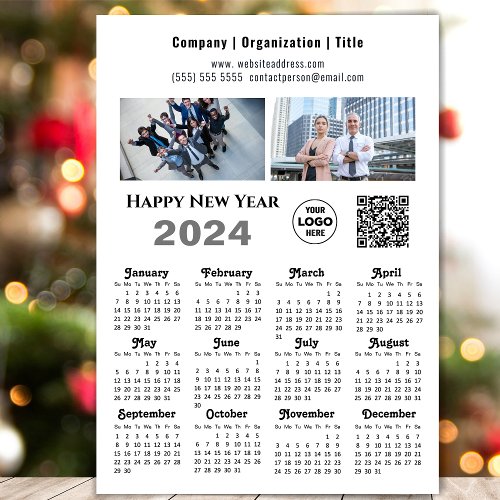 2024 Calendar Business 2 Photo Logo QR Magnetic