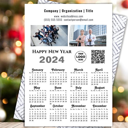2024 Calendar Business 2 Photo Logo QR Minimalist Holiday Card