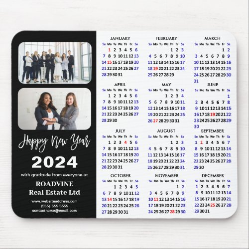 2024 Calendar Business 2 Photo Modern Black Simple Mouse Pad
