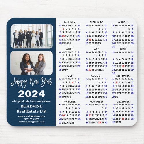 2024 Calendar Business 2 Photo Modern Blue Simple Mouse Pad