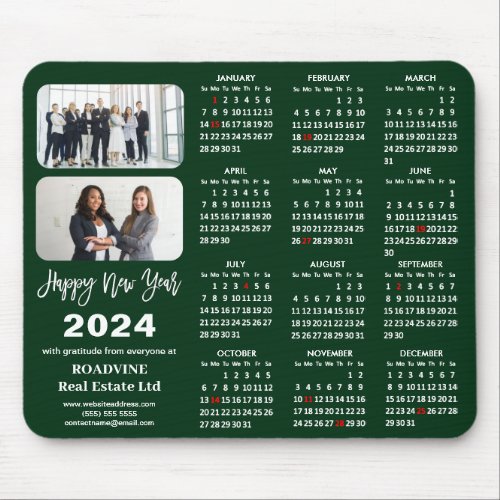 2024 Calendar Business 2 Photo Modern Green Simple Mouse Pad