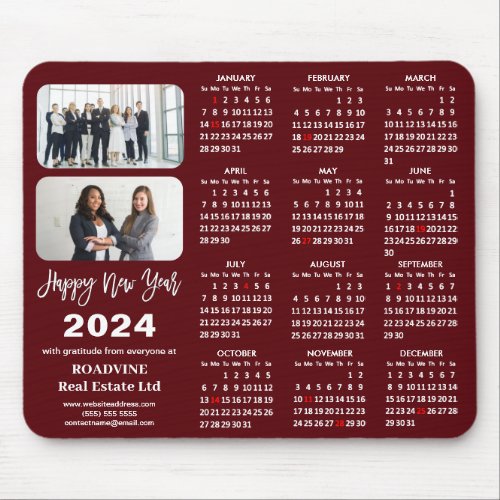 2024 Calendar Business 2 Photo Modern Red Simple Mouse Pad