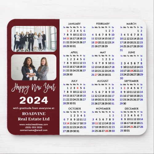 2024 Calendar Business 2 Photo Modern Red Simple Mouse Pad