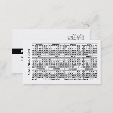 2024 Calendar Business Card Horizontal White
