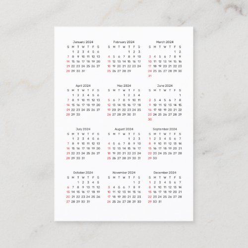 2024 Calendar Business Card _ SUNDAY Vertical