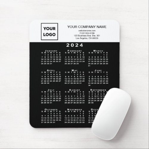 2024 Calendar Business Logo and Text Black White Mouse Pad