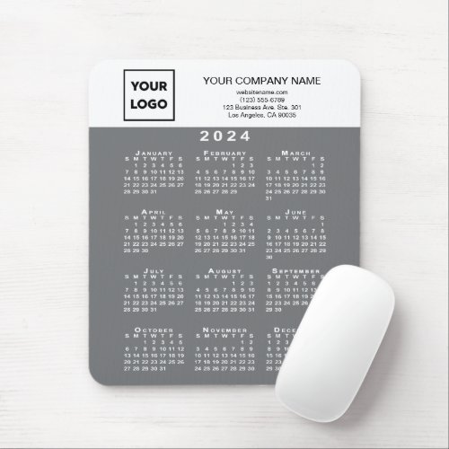 2024 Calendar Business Logo and Text Gray White Mouse Pad