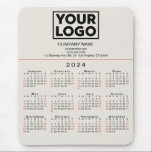 2024 Calendar Business Logo and Text on Beige Mouse Pad<br><div class="desc">Simple professional calendar mouse pad features your logo, company name, and business contact information over a modern 2024 calendar with black weekdays and red weekend dates on a neutral beige background. Add your logo, company name, and custom text (website, phone number, address, or slogan) in the sidebar. Your logo can...</div>