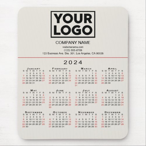 2024 Calendar Business Logo and Text on Beige Mouse Pad