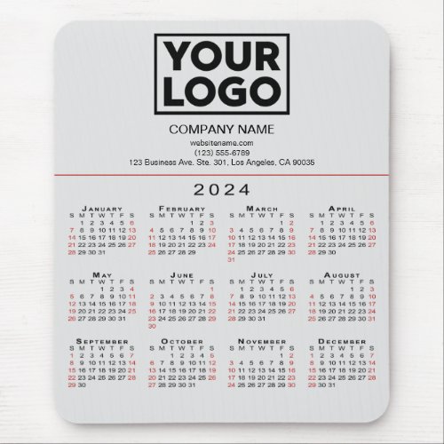 2024 Calendar Business Logo and Text on Grey Mouse Pad