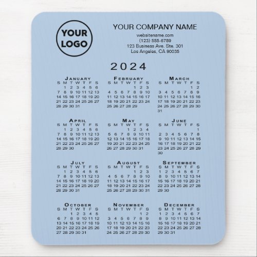 2024 Calendar Business Logo and Text on Light Blue Mouse Pad