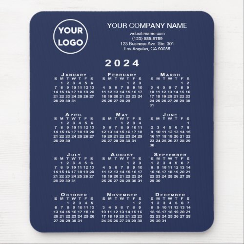 2024 Calendar Business Logo and Text on Navy Blue Mouse Pad