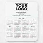 2024 Calendar Business Logo and Text on White Mouse Pad<br><div class="desc">Simple professional calendar mouse pad features your logo, company name, and business contact information over a modern 2024 calendar with black weekdays and red weekend dates on a white background. Add your logo, company name, and custom text (website, phone number, address, or slogan) in the sidebar. Your logo can be...</div>