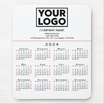 2024 Calendar Business Logo And Text On White Mouse Pad by RocklawnArts at Zazzle
