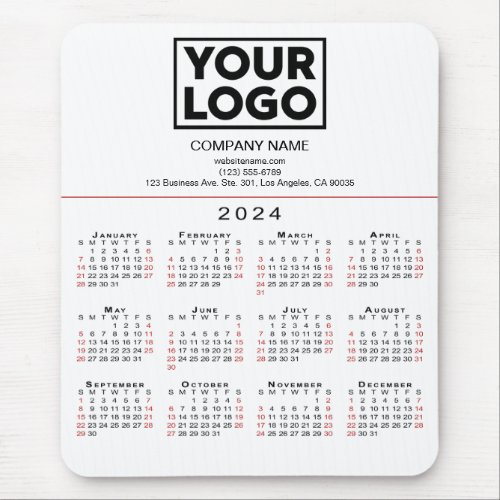 2024 Calendar Business Logo and Text on White Mouse Pad