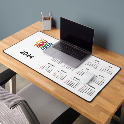 2024 Calendar Business Logo Corporate Office White Desk Mat