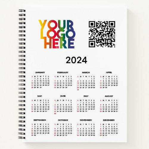 2024 Calendar Business Logo Corporate QR Code Notebook
