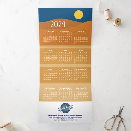 2024 Calendar _ Business Logo _ Desert Flat Art Tri_Fold Holiday Card