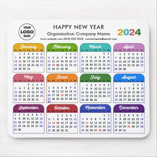 2024 Calendar Business Logo Minimalist Colorful Mouse Pad