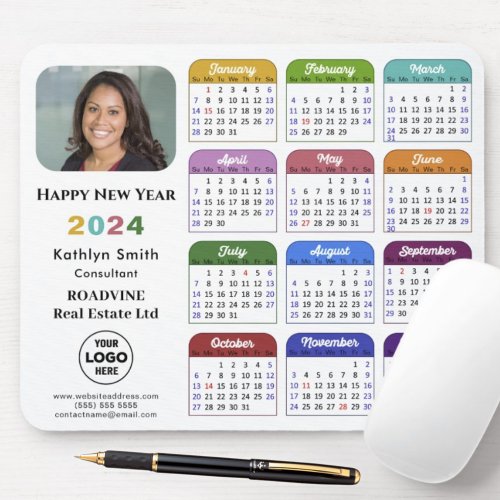 2024 Calendar Business Logo Minimalist Colorful Mouse Pad