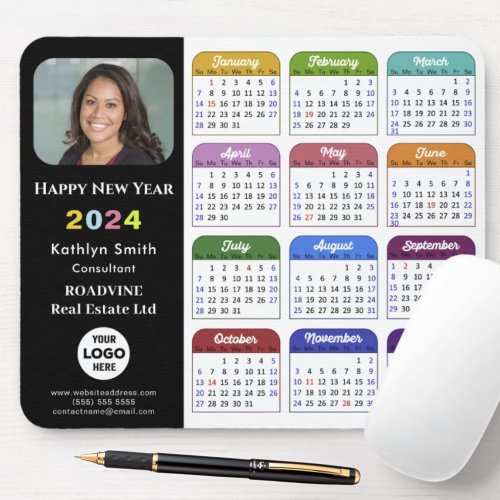 2024 Calendar Business Logo Modern Black Colorful Mouse Pad