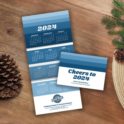 2024 Calendar _ Business Logo _ Navy Retro Stripes Tri_Fold Holiday Card