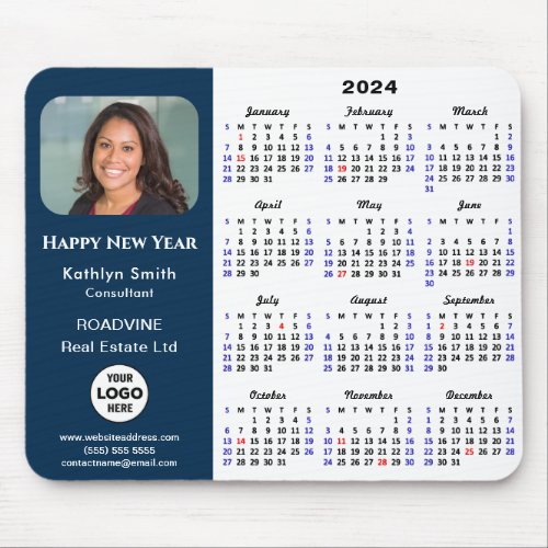 2024 Calendar Business Logo Photo Modern Blue Mouse Pad