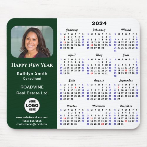 2024 Calendar Business Logo Photo Modern Green Mouse Pad