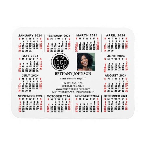 2024 Calendar Business Logo Photo Text Easy Custom Magnet