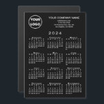 2024 Calendar Business Logo Text Black Magnet Card<br><div class="desc">Send your customers a 2024 calendar magnetic card personalized with your logo, company name, and business contact information in white text on a black background. Add your logo, company name, and custom text (website, phone number, address, slogan, or other message) in the sidebar. Your logo can be any shape. White...</div>