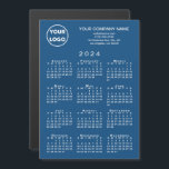 2024 Calendar Business Logo Text Blue Magnet Card<br><div class="desc">Send your customers a 2024 calendar magnetic card personalized with your logo, company name, and business contact information in white text on a blue background. Add your logo, company name, and custom text (website, phone number, address, slogan, or other message) in the sidebar. Your logo can be any shape. White...</div>