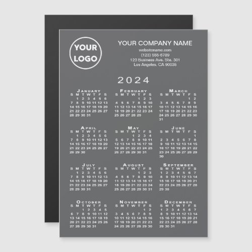 2024 Calendar Business Logo Text Grey Magnet Card