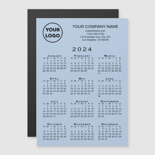 2024 Calendar Business Logo Text Light Blue Magnet