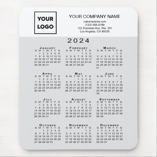 2024 Calendar Business Logo Text Light Grey White Mouse Pad