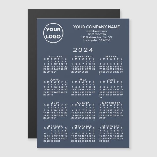 2024 Calendar Business Logo Text Navy Magnet Card