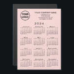 2024 Calendar Business Logo Text Pink Magnet<br><div class="desc">Send your customers a 2024 calendar magnetic card personalized with your logo, company name, and business contact information in black text on a coral pink background. Add your logo, company name, and custom text (website, phone number, address, slogan, or other message) in the sidebar. Your logo can be any shape...</div>