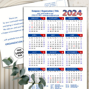 2024 Calendar Business Logo US Patriotic Blue Red Holiday Postcard