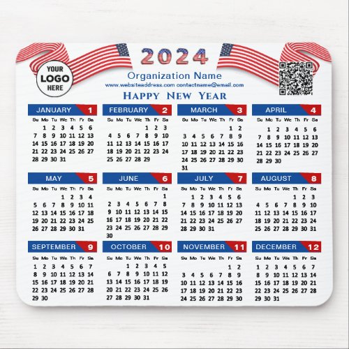 2024 Calendar Business Logo US Patriotic Blue Red Mouse Pad