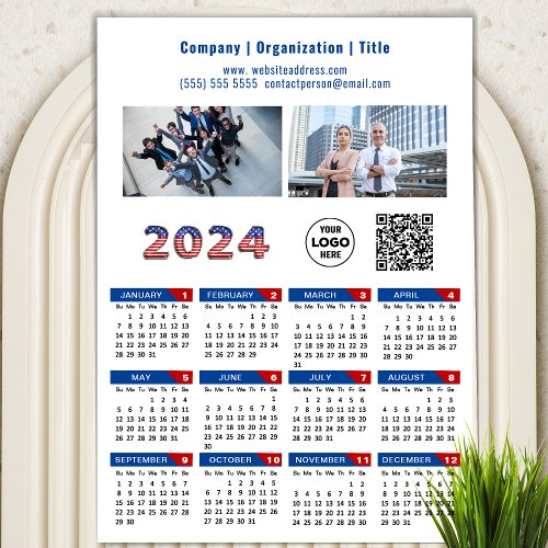 2024 Calendar Business Logo US Patriotic Magnetic