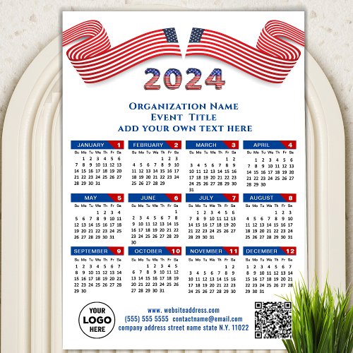 2024 Calendar Business Logo US Patriotic Magnetic