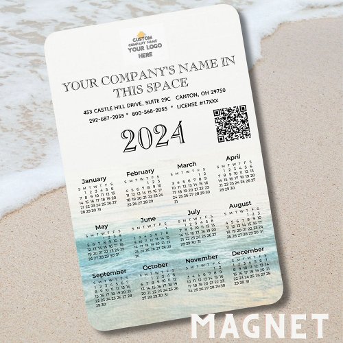 2024 Calendar Business Name Logo QR Code Flexible Magnet