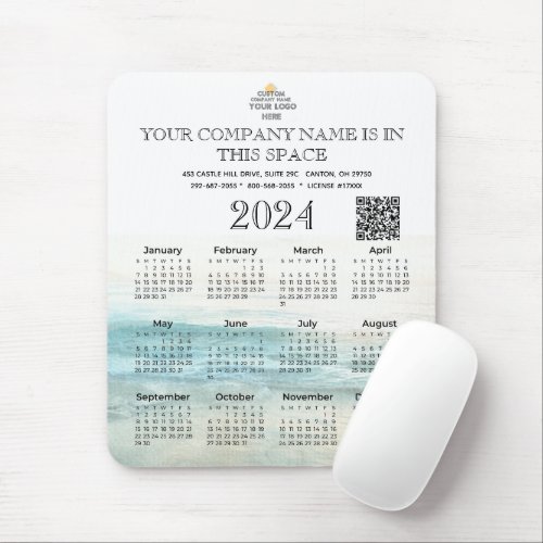 2024 Calendar Business Name Logo QR Code Mouse Pad