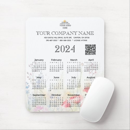 2024 Calendar Business Name Logo QR Code Mouse Pad