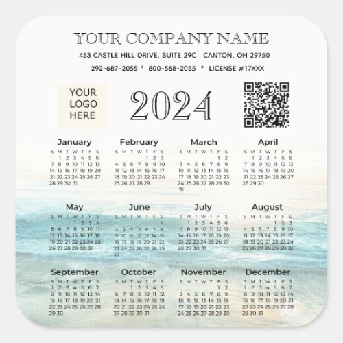 2024 Calendar Business Name Logo QR Code  Square Sticker