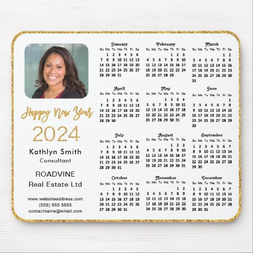 2024 Calendar Business Photo Elegant Gold Glitter Mouse Pad