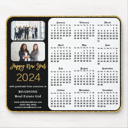 2024 Calendar Business Photo Elegant Gold Glitter Mouse Pad