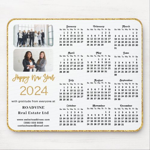 2024 Calendar Business Photo Elegant Gold Glitter Mouse Pad