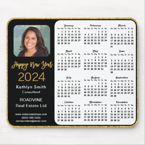 2024 Calendar Business Photo Elegant Gold Glitter Mouse Pad