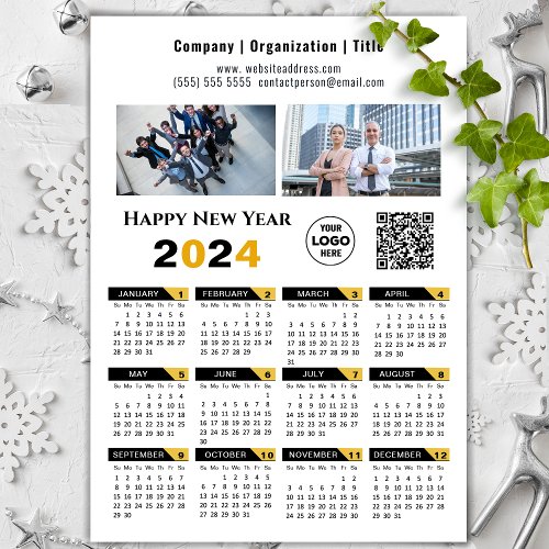 2024 Calendar Business Photo Logo QR Black Magnet